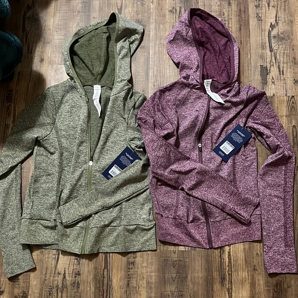 Marika Medley zip up jackets. Heather sage green & Heather Burgundy. Size L NWT.